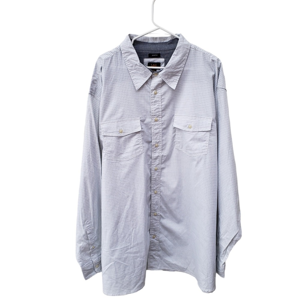 NWT  Lee Light Plaid Print Button Up Shirt 3XL Casual Comfort Stretch MSRP $62